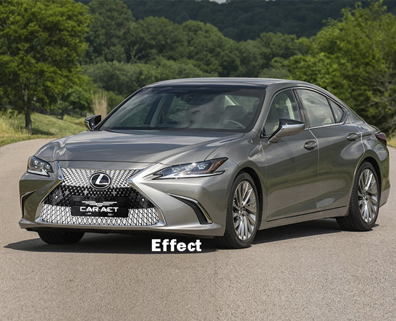 Close-up image of a black mesh grille with a star-like pattern, designed to fit 2019-2025 Lexus ES cars, including the ES200, ES260, and ES350