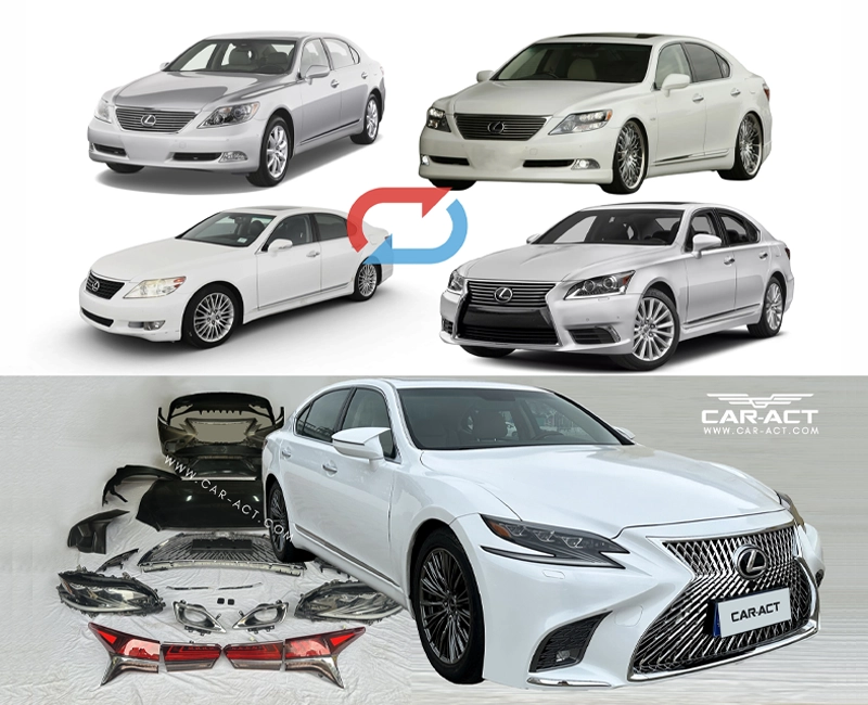 Before and after rear view of Lexus LS600h with 2021 conversion