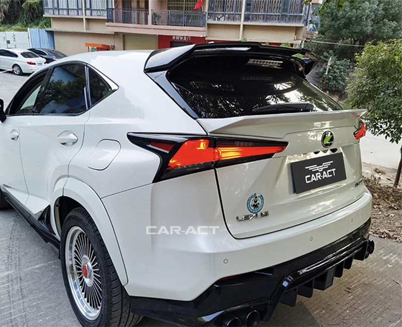 Rear three-quarter view of NX with carbon fiber rear wing