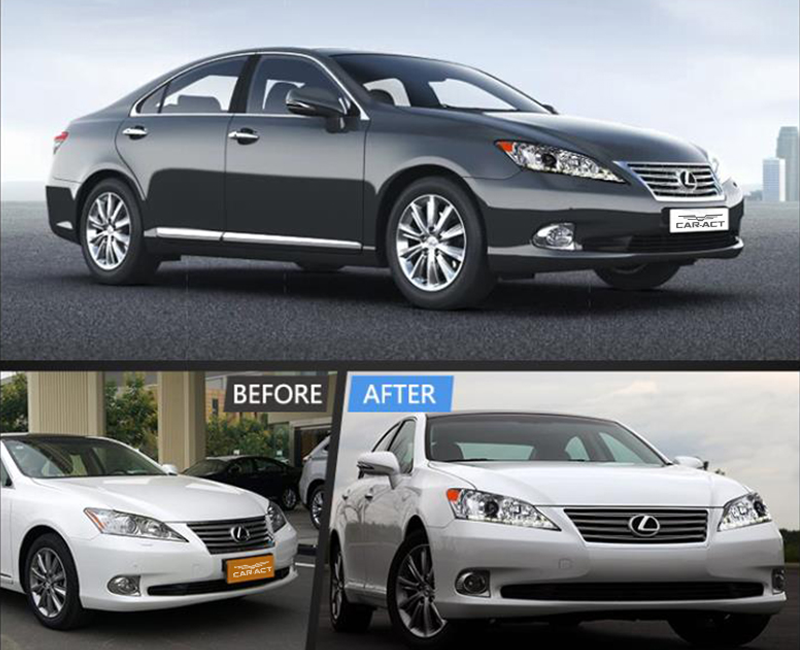 Before and after comparison of 2012 Lexus ES250 headlight upgrade
