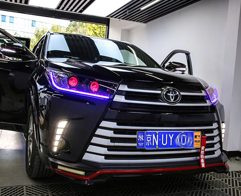 Highlander evil eye red LED headlights front view