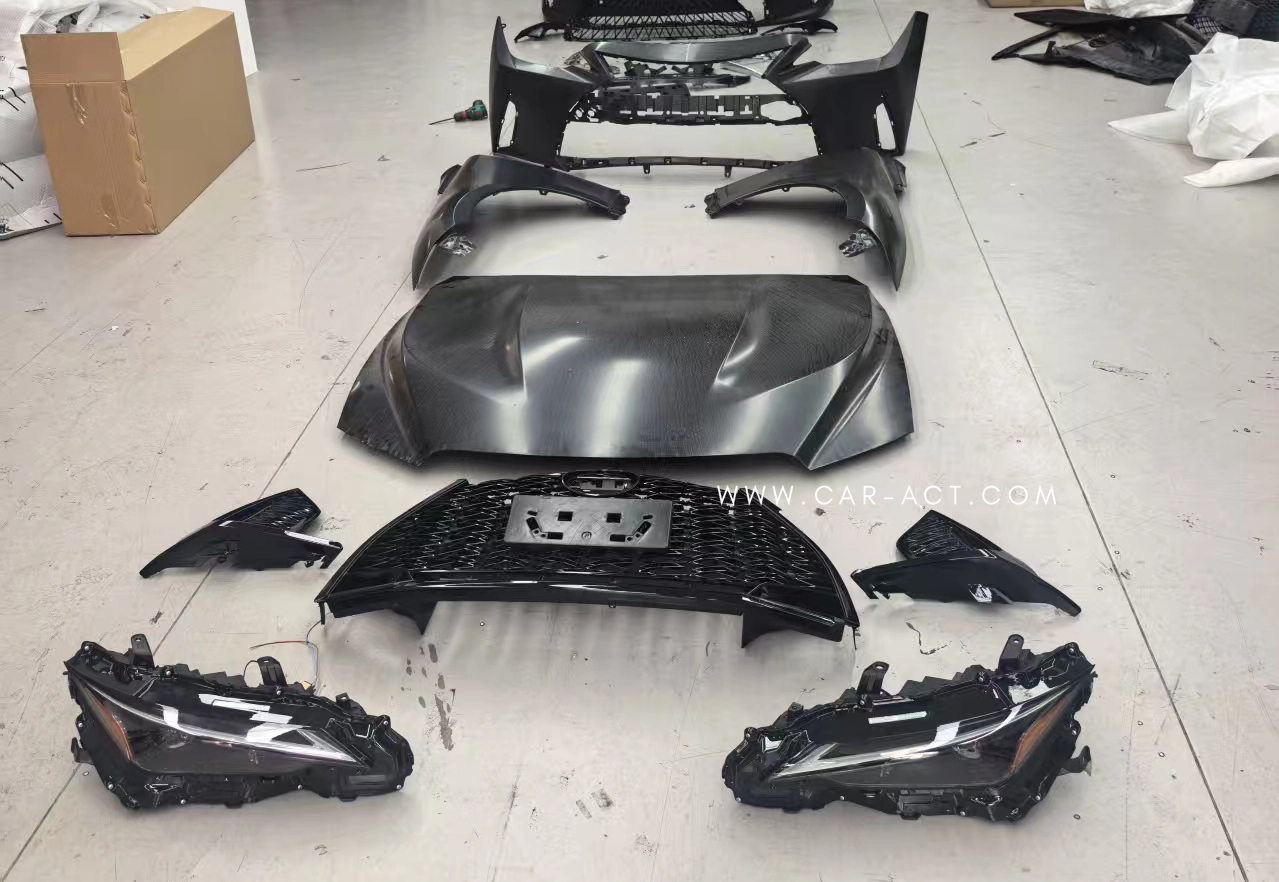 Lexus IS complete front end transformation with 2023 IS F Sport style bumper grille hood and fenders